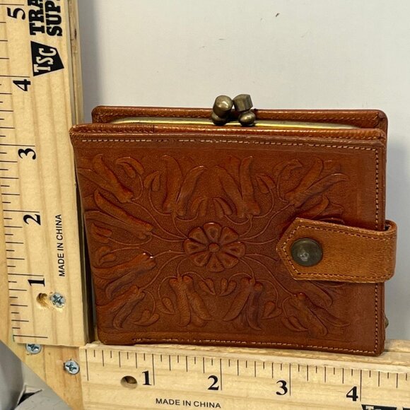 Handbags - Vintage Leather Kiss Lock Wallet Western Embossed Cowboy Couple Cactus Brown Tan